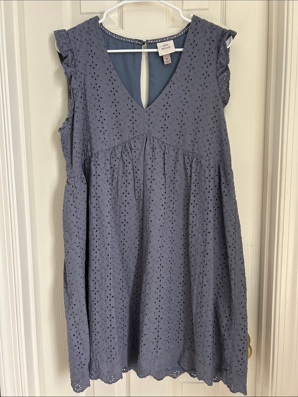 ⚜️ Knox Rose Slate Blue Eyelet V-Neck Sundress